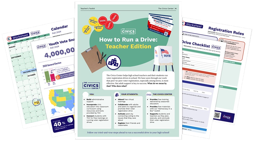 Preview of The Civics Center teacher toolkit: sample guides, calendar, checklist, and registration materials